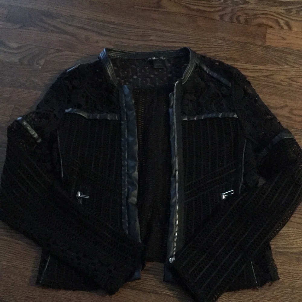 Cotton lace leather trim jacket